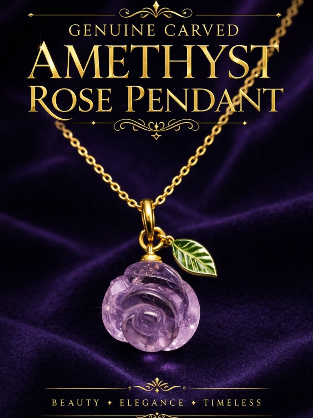 Carved Amethyst Rose Pendant, Genuine Amethyst Flower Pendant